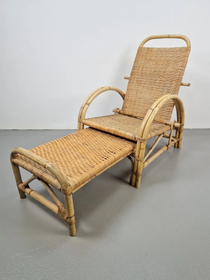 Pamono Vintage Extendable Deck Chair in Rattan, 1960 Clearance