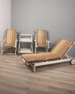 Pamono Vintage Fabric Deck Chairs and Trolley by Clara Agnelli Per Reguitti for Fratelli Reguitti, 1970s, Set of 4 Clearance