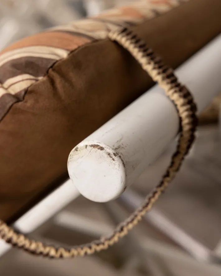 Pamono Vintage Fabric Deck Chairs and Trolley by Clara Agnelli Per Reguitti for Fratelli Reguitti, 1970s, Set of 4 Clearance