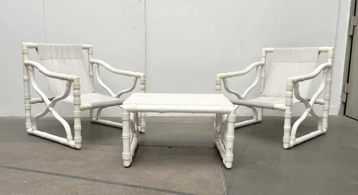 Pamono Vintage Faux Bamboo Lounge Chairs and Table from Kettal, Spain, 1980s, Set of 3 Best