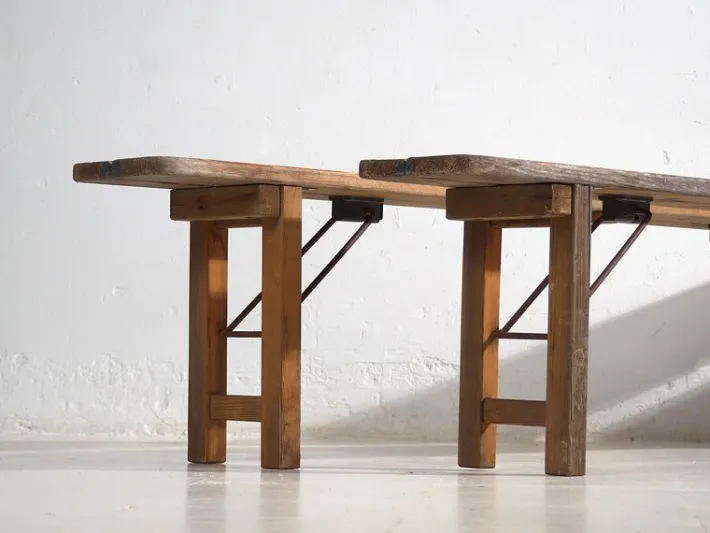 Pamono Vintage Folding Benches in Pine, 1950