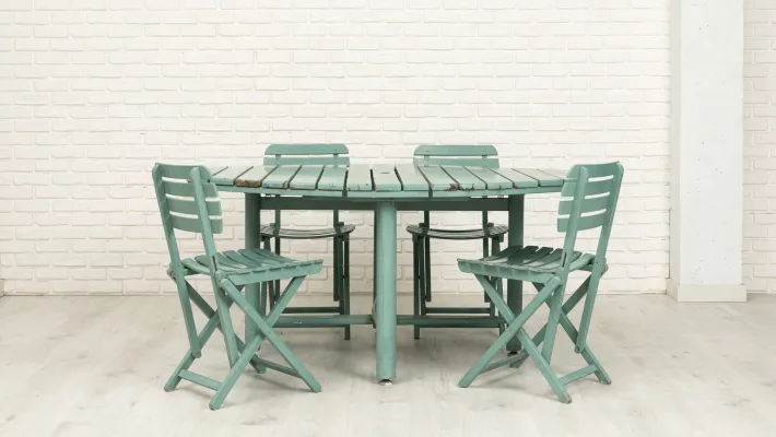 Pamono Vintage Folding Garden Set in Blue Painted Wood, 1970s, Set of 5 Sale