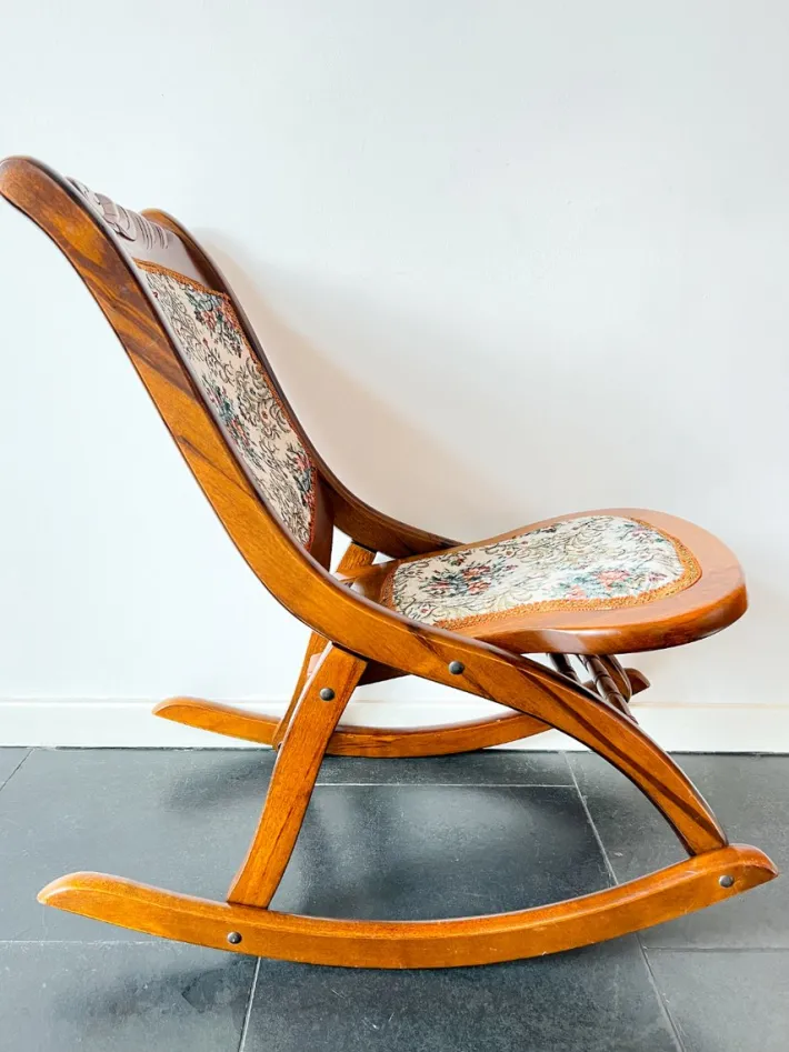Pamono Vintage Folding Rocking Chair with Gobelin, 1950s New