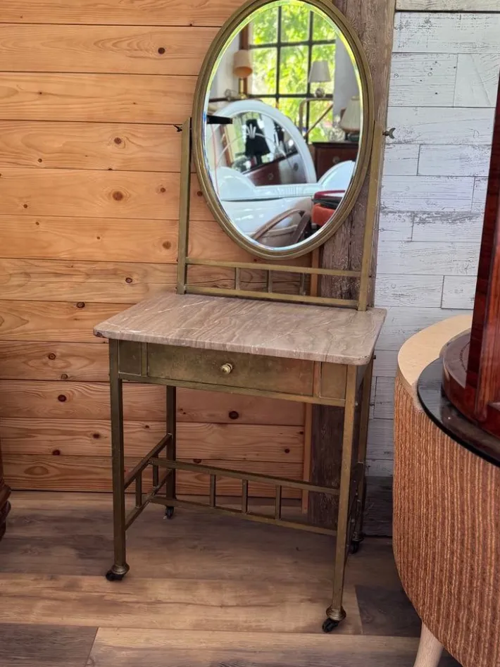 Pamono Vintage French Art Deco Vanity Table in Brass and Marble, 1940s Hot
