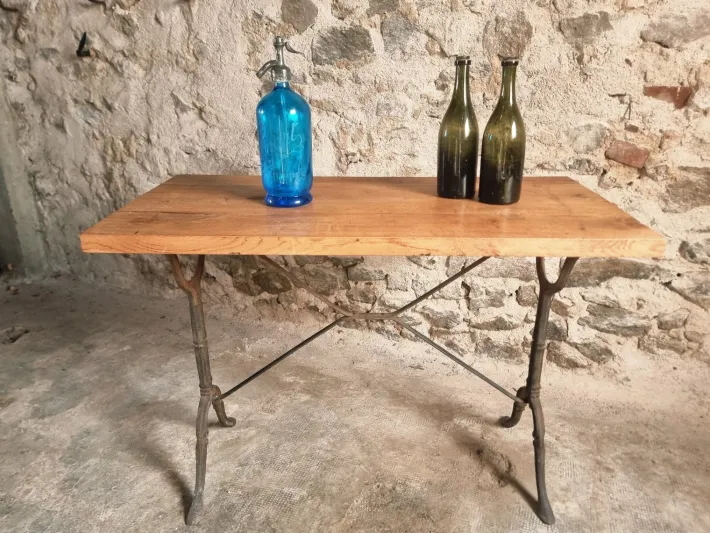 Pamono Vintage French Bistro Table with Oak Top, 1960s Sale