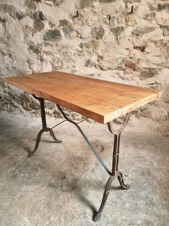 Pamono Vintage French Bistro Table with Oak Top, 1960s Sale