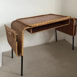 Pamono Vintage French Cane and Black Wrought Iron Desk with Storage Baskets, 1960s Discount