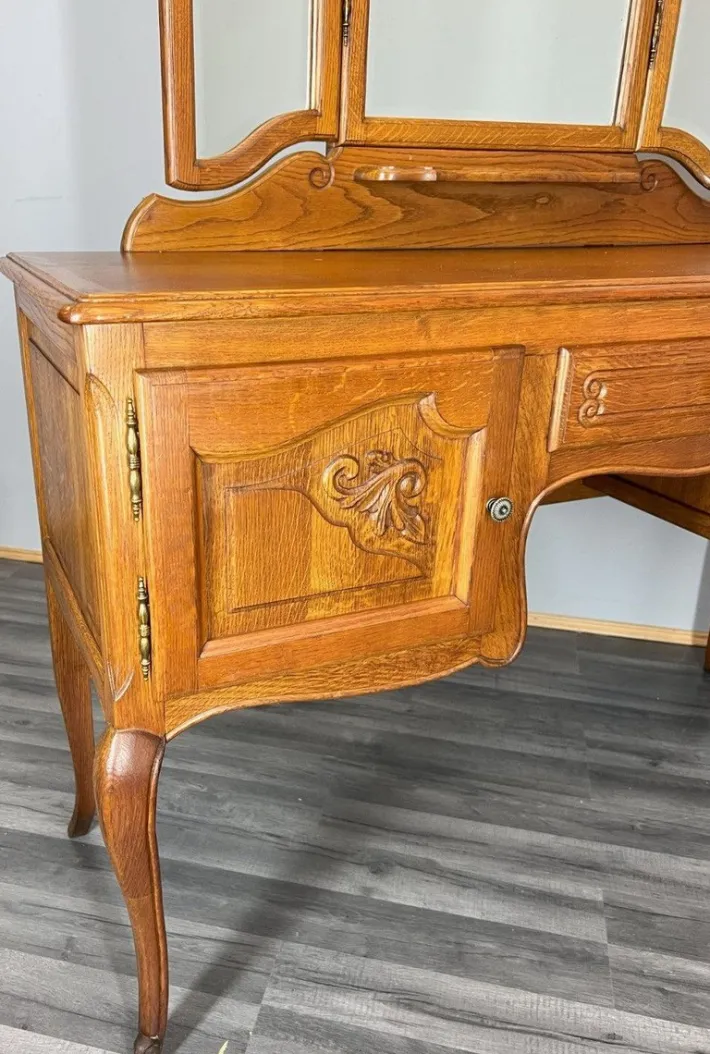 Pamono Vintage French Dressing Table with Mirror in Oak Outlet