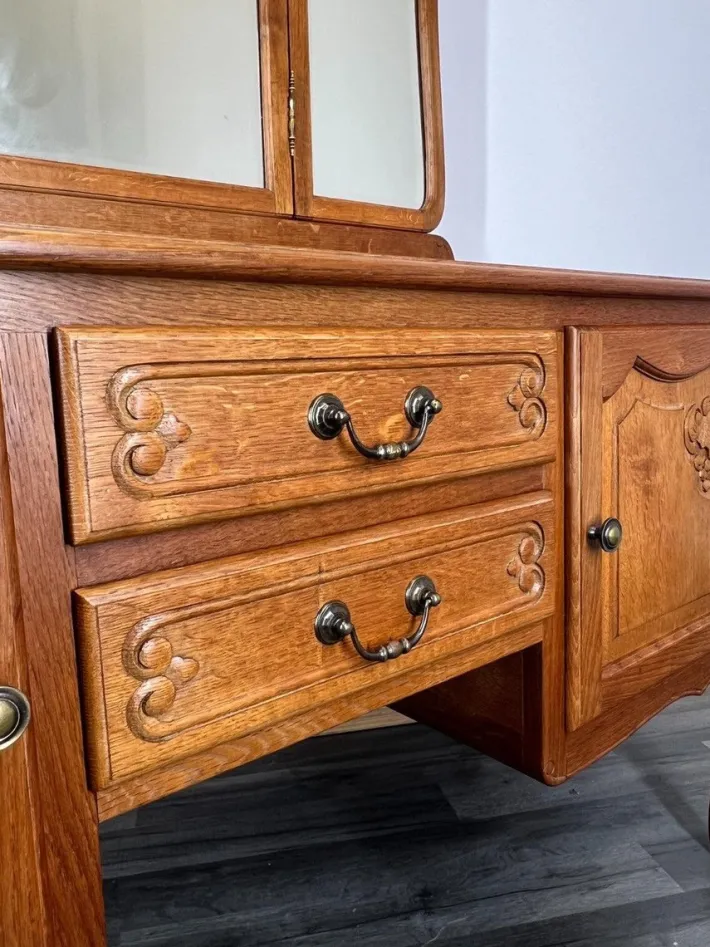 Pamono Vintage French Dressing Table with Mirror in Oak Best