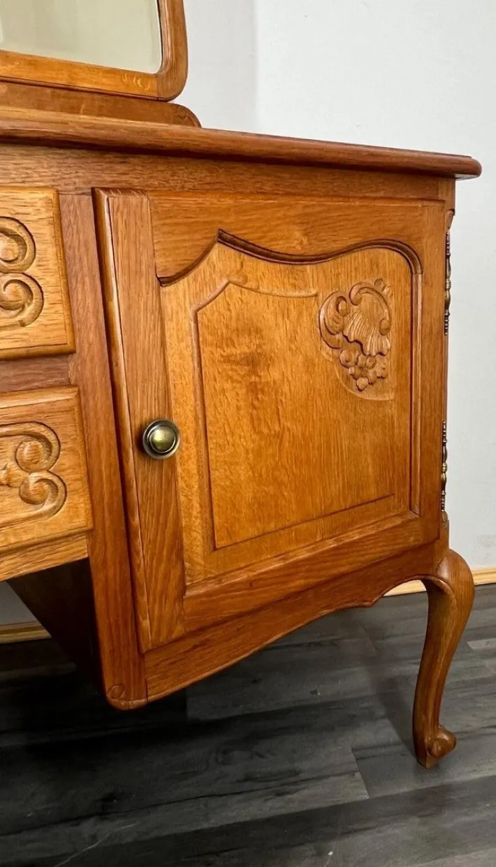Pamono Vintage French Dressing Table with Mirror in Oak Best