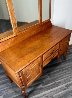 Pamono Vintage French Dressing Table with Mirror in Oak Best