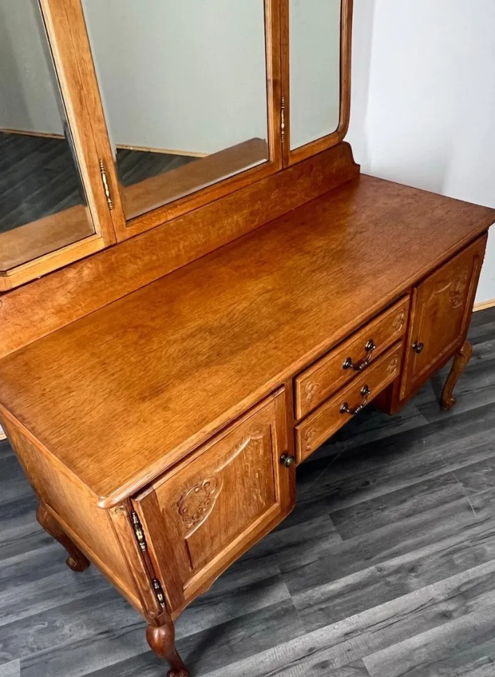 Pamono Vintage French Dressing Table with Mirror in Oak Best