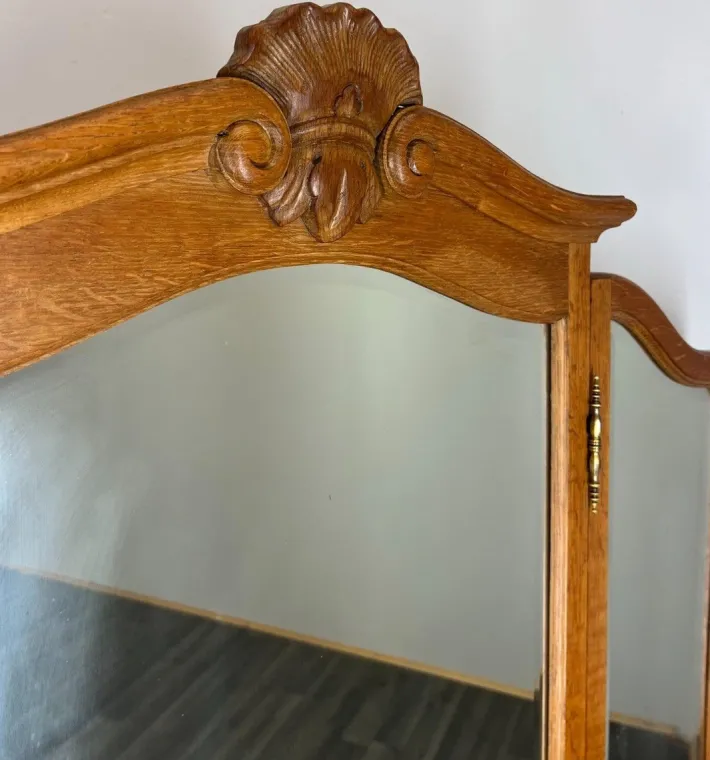 Pamono Vintage French Dressing Table with Mirror in Oak Best