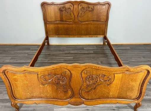 Pamono Vintage French Louis XVI Style Double Carved Bed in Oak Discount