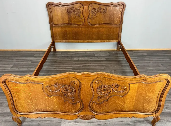 Pamono Vintage French Louis XVI Style Double Carved Bed in Oak Discount