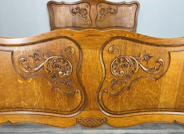 Pamono Vintage French Louis XVI Style Double Carved Bed in Oak Discount