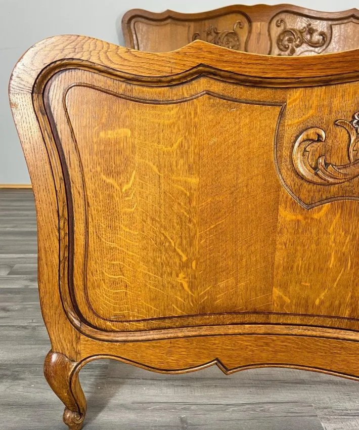 Pamono Vintage French Louis XVI Style Double Carved Bed in Oak Discount