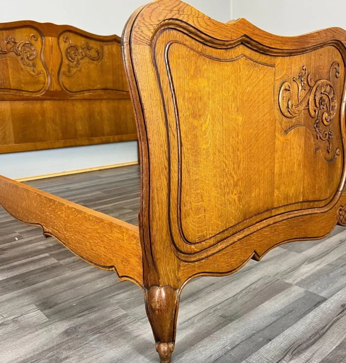 Pamono Vintage French Louis XVI Style Double Carved Bed in Oak Discount