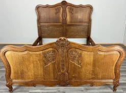 Pamono Vintage French Louis XVI Style Double Carved Bed Frame in Oak Clearance