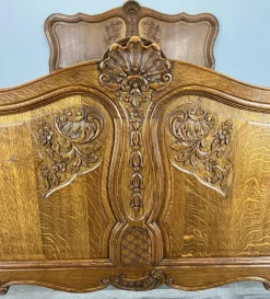 Pamono Vintage French Louis XVI Style Double Carved Bed Frame in Oak Clearance