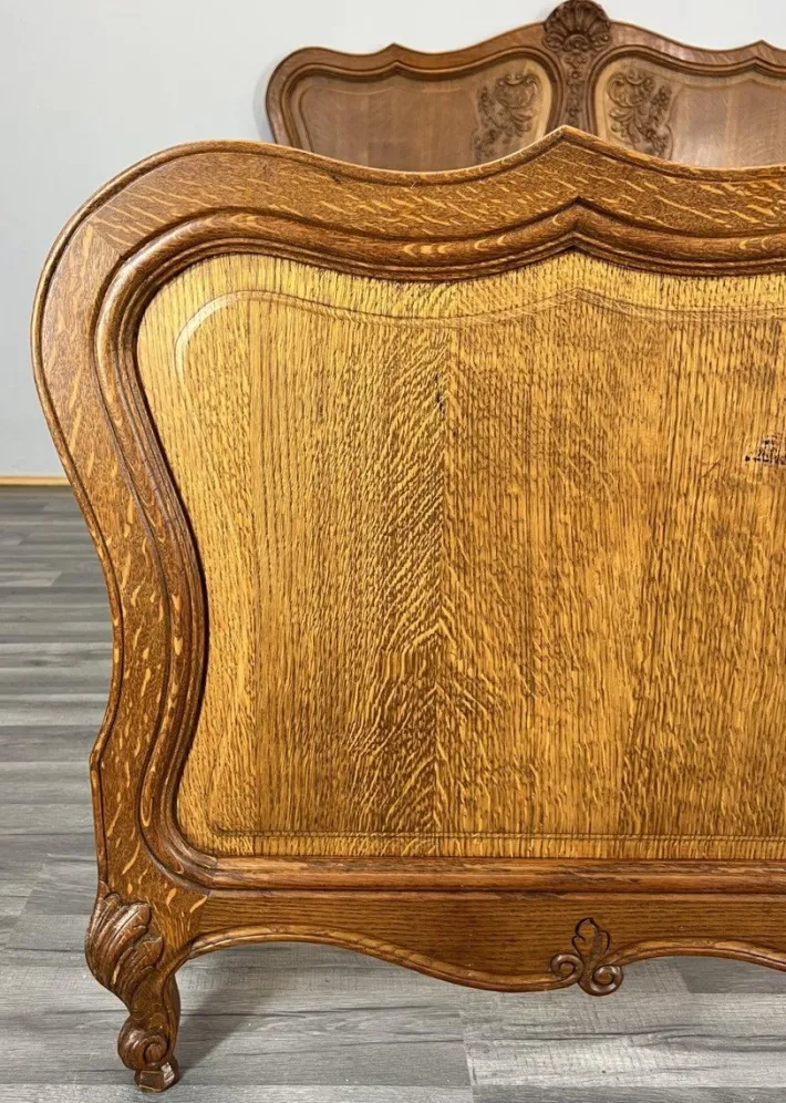 Pamono Vintage French Louis XVI Style Double Carved Bed Frame in Oak Clearance
