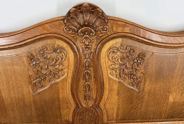 Pamono Vintage French Louis XVI Style Double Carved Bed Frame in Oak Clearance