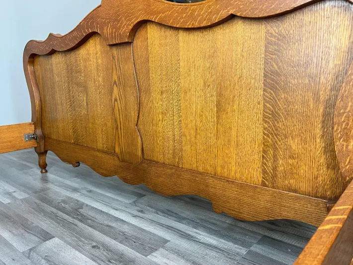 Pamono Vintage French Louis XVI Style Double Carved Bed Frame in Oak Clearance
