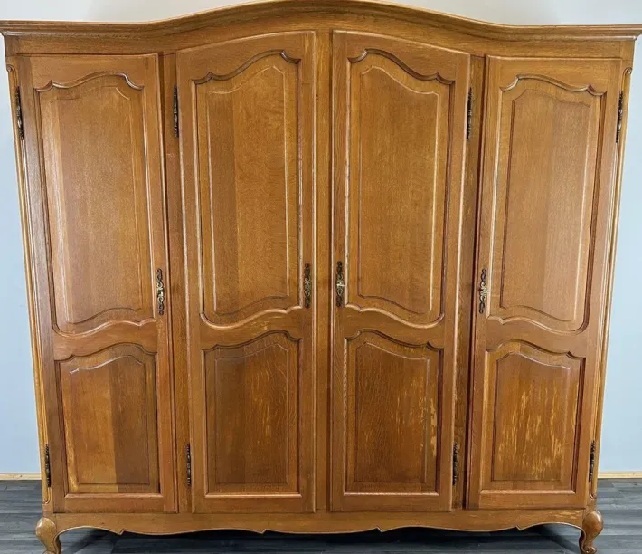 Pamono Vintage French Louis XVI Carved Oak 4-Door Armoire