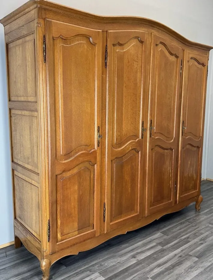 Pamono Vintage French Louis XVI Carved Oak 4-Door Armoire