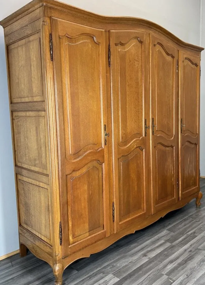 Pamono Vintage French Louis XVI Carved Oak 4-Door Armoire