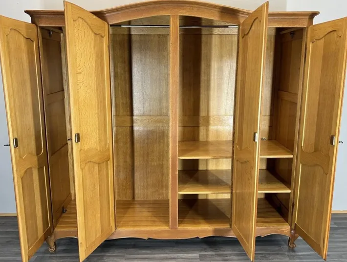 Pamono Vintage French Louis XVI Carved Oak 4-Door Armoire