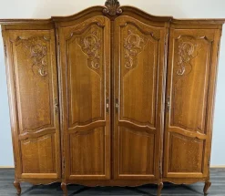 Pamono Vintage French Louis XVI Carved Oak 4-Door Armoire