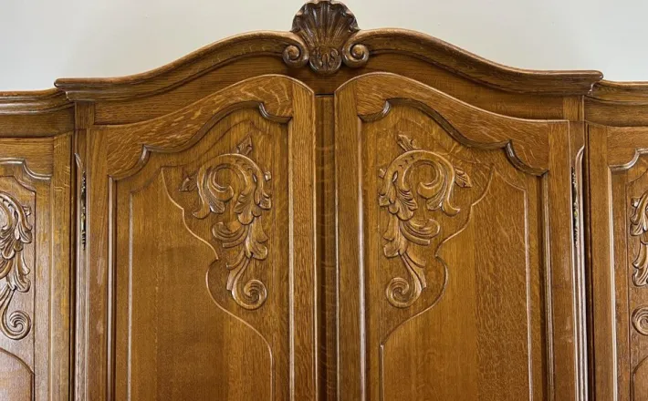 Pamono Vintage French Louis XVI Carved Oak 4-Door Armoire