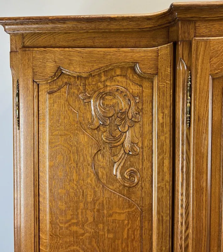 Pamono Vintage French Louis XVI Carved Oak 4-Door Armoire