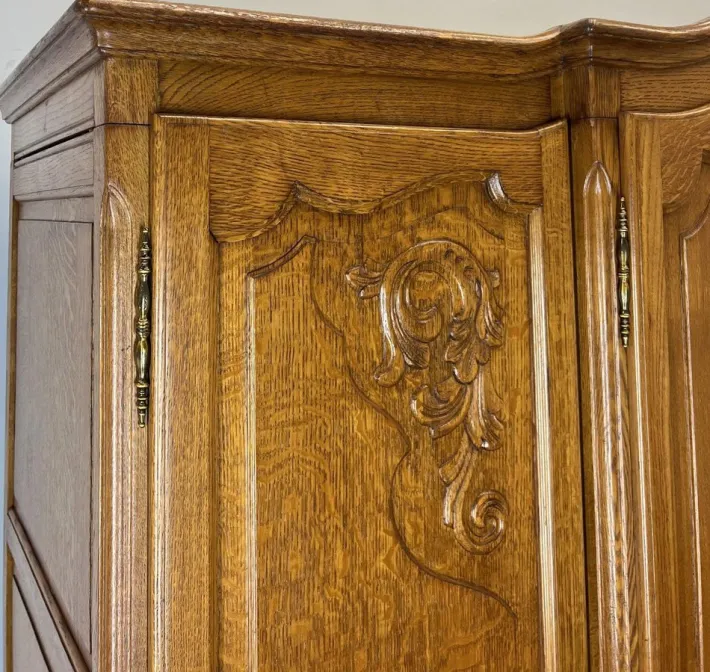 Pamono Vintage French Louis XVI Carved Oak 4-Door Armoire