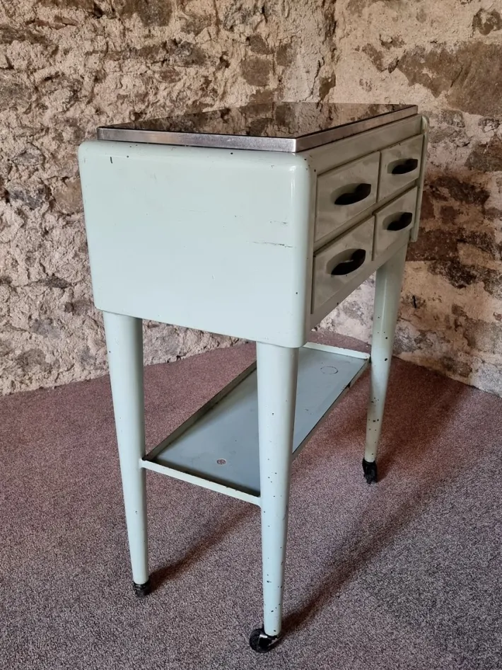 Pamono Vintage French Medical Instrument Table Metal Cabinet with Glass Top, 1960s Outlet