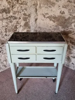Pamono Vintage French Medical Instrument Table Metal Cabinet with Glass Top, 1960s Outlet