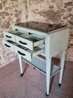 Pamono Vintage French Medical Instrument Table Metal Cabinet with Glass Top, 1960s Outlet