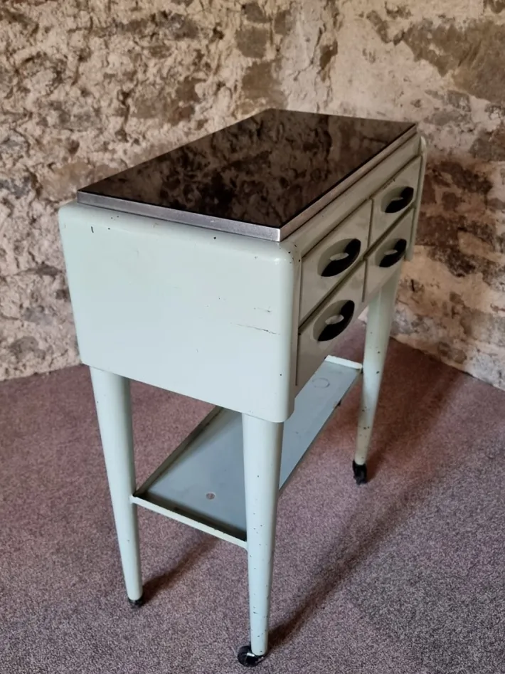 Pamono Vintage French Medical Instrument Table Metal Cabinet with Glass Top, 1960s Outlet