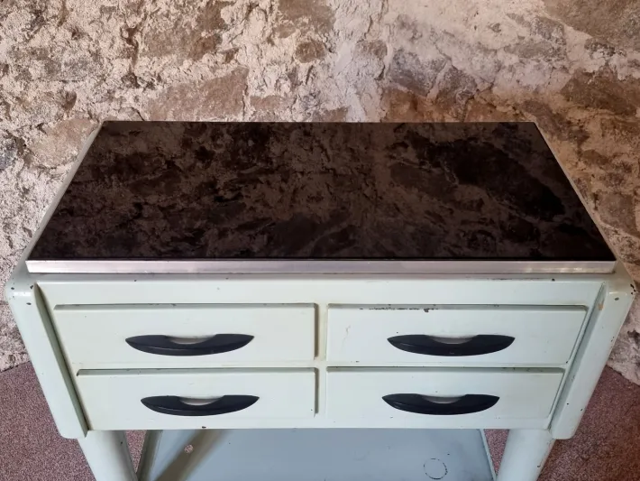 Pamono Vintage French Medical Instrument Table Metal Cabinet with Glass Top, 1960s Outlet