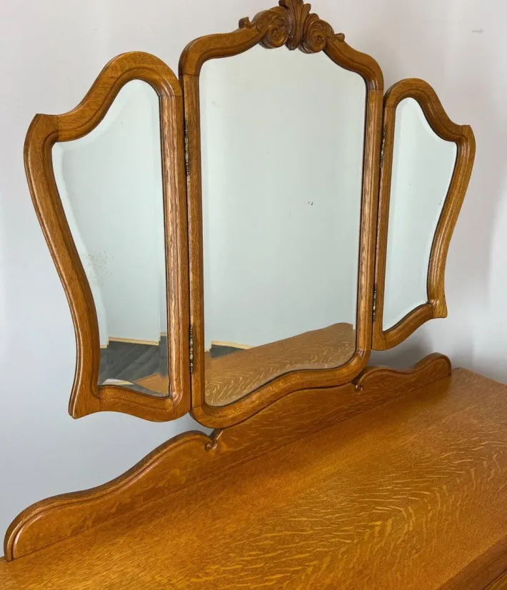 Pamono Vintage French Oak Dressing Table with Mirror Sale