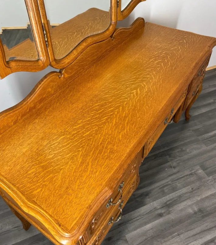 Pamono Vintage French Oak Dressing Table with Mirror Sale