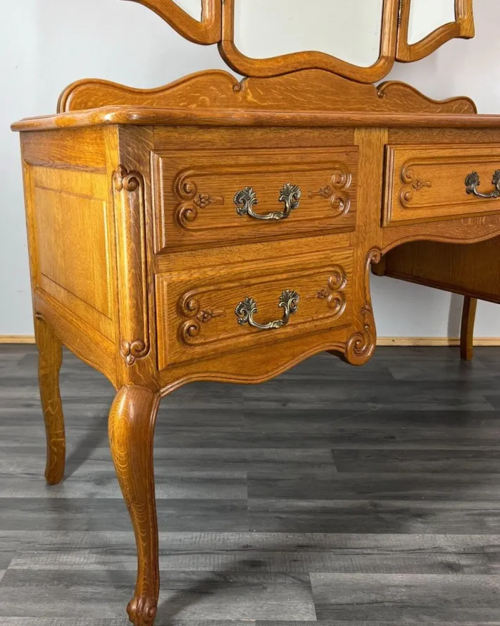 Pamono Vintage French Oak Dressing Table with Mirror Sale