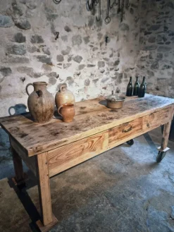 Pamono Vintage French Pine Work Table with Drawer and Castors, 1930s Sale