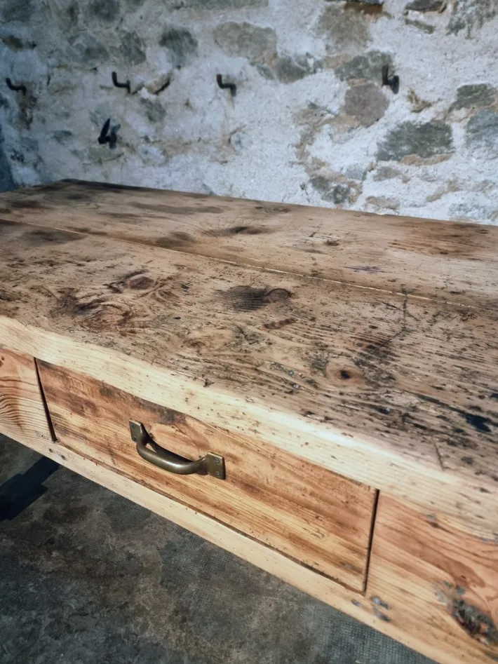 Pamono Vintage French Pine Work Table with Drawer and Castors, 1930s Sale