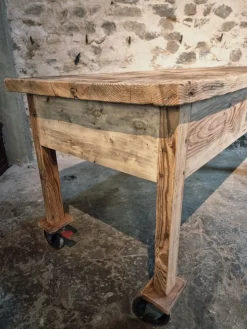 Pamono Vintage French Pine Work Table with Drawer and Castors, 1930s Sale