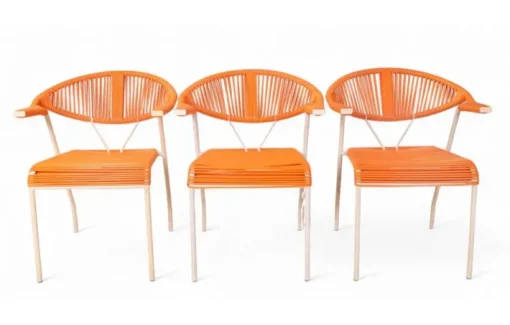 Pamono Vintage Garden Chairs in Woven Orange Plastic, 1980s, Set of 3 Hot