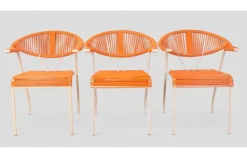 Pamono Vintage Garden Chairs in Woven Orange Plastic, 1980s, Set of 3 Hot