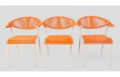 Pamono Vintage Garden Chairs in Woven Orange Plastic, 1980s, Set of 3 Hot