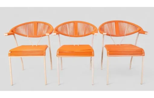 Pamono Vintage Garden Chairs in Woven Orange Plastic, 1980s, Set of 3 Hot